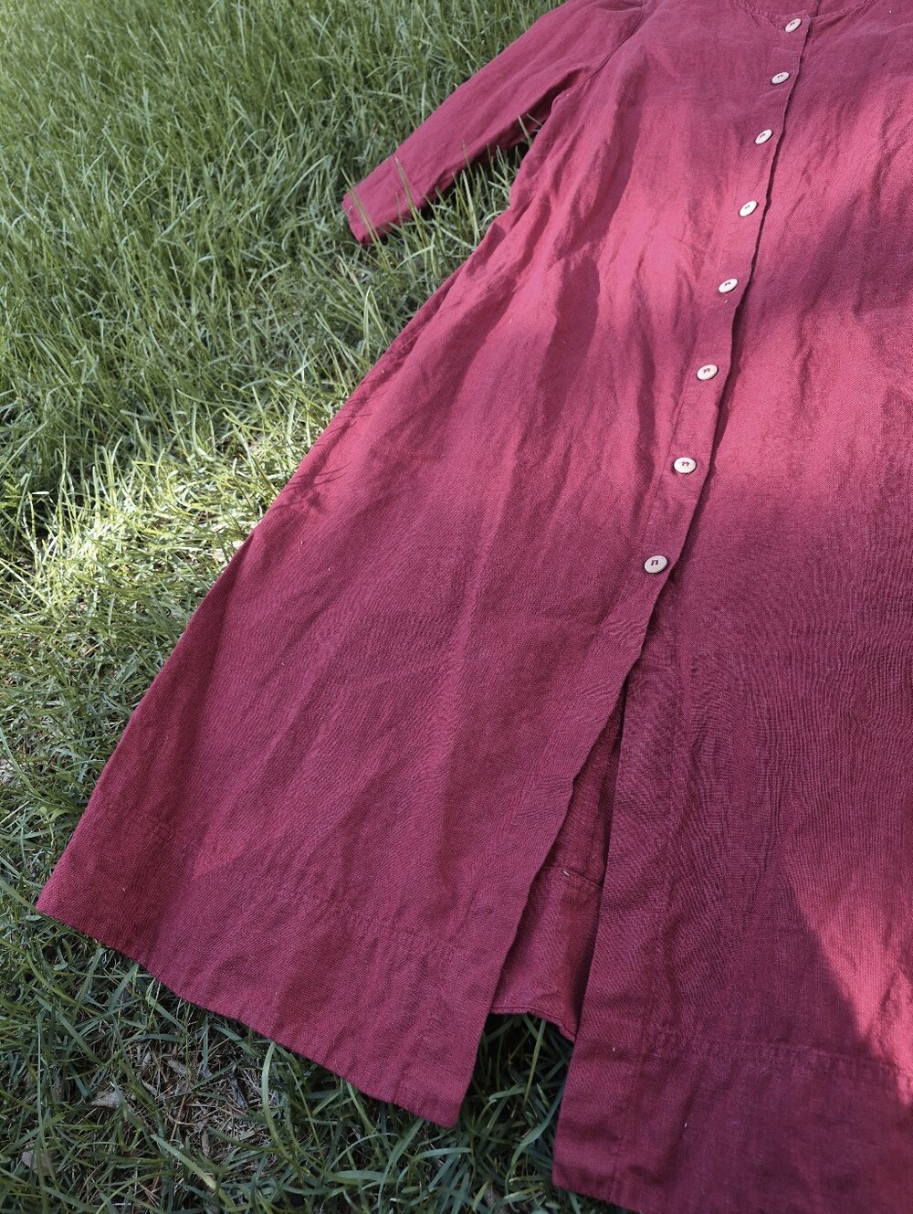 Linen Fox Red Linen Button Front Midi Dress, Size L - Picture 6 of 11